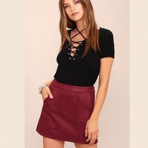 Lulus Simply Perf Wine Red Suede Mini Skirt Size S